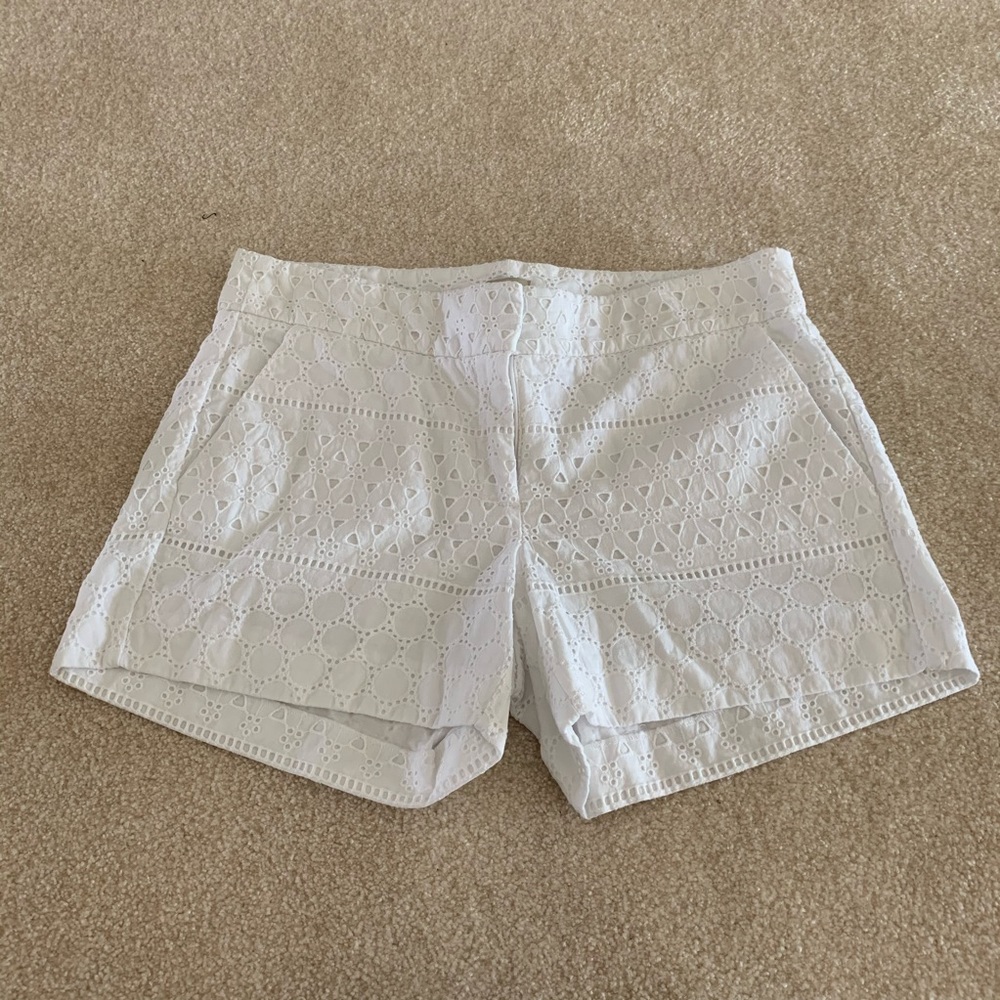 White Embroidered Lace Shorts